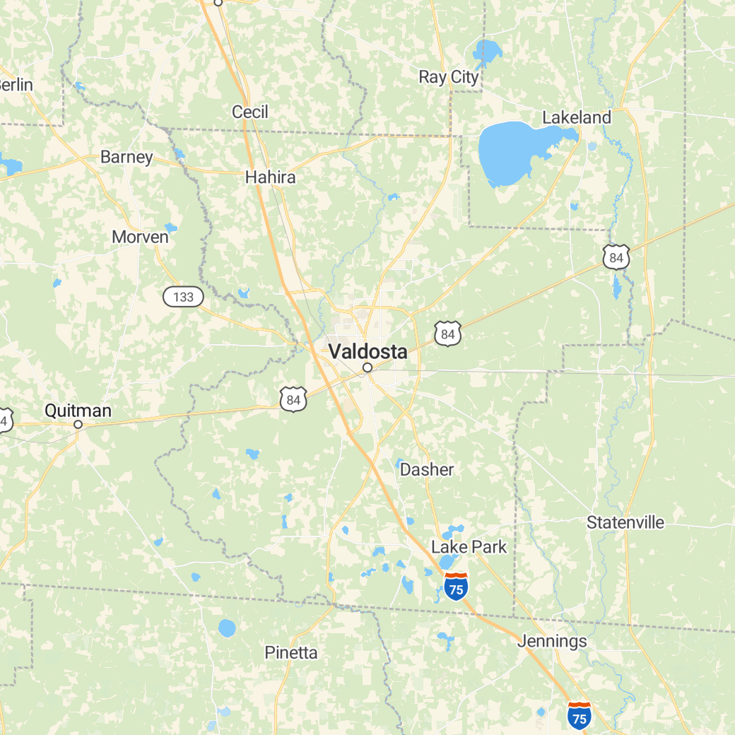 Map of Valdosta and the surrounding South Georgia area